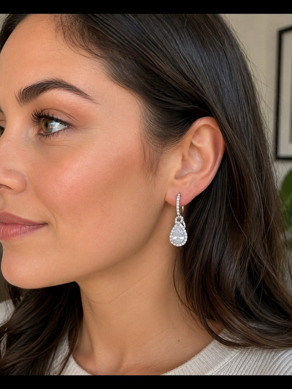 Macy's Silver Teardrop Dangle Earrings with Clear Stones **NEW** gorgeous